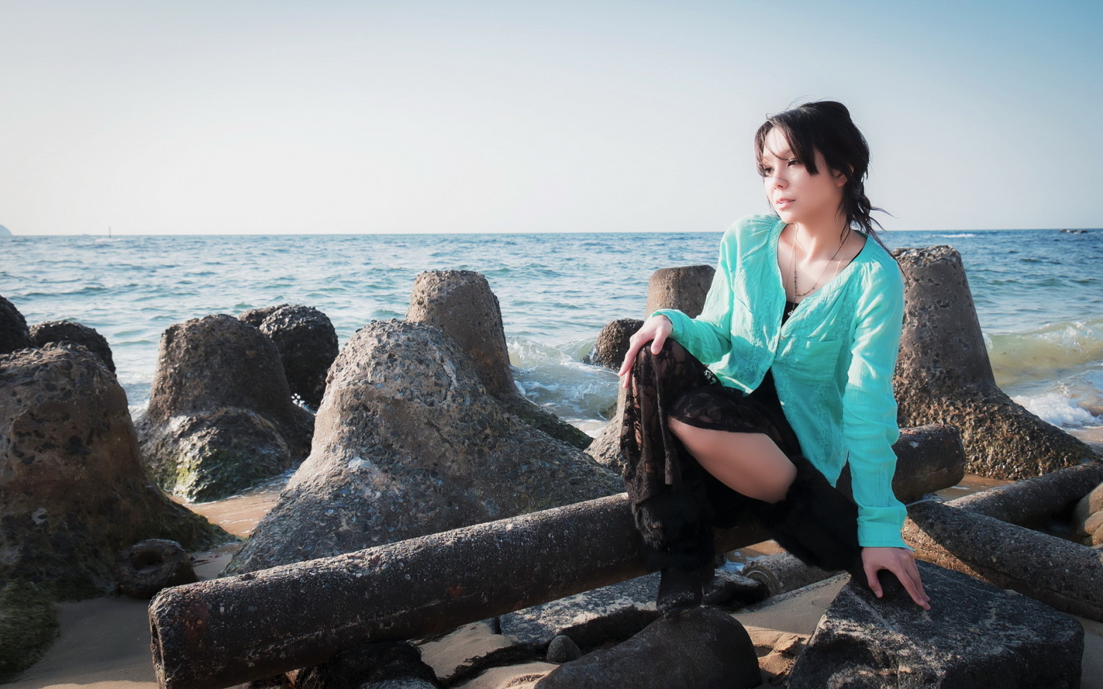 mood, girl, sea, Tomomi