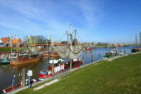 lode, Nemecko, Krummhörn, fotografie, lode, mesto