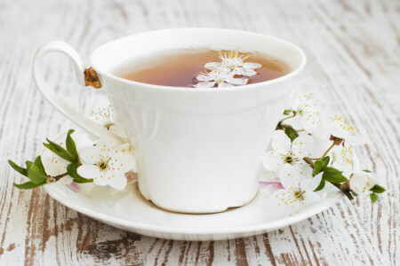 flowers, leaves, sprig, tea