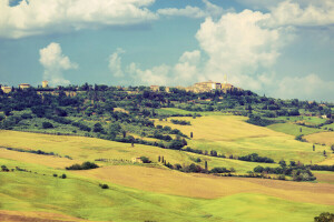 nubes, Italia, el cielo, Toscana, Valle, pueblo