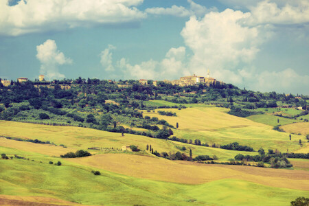 skyer, Italien, himlen, Toscana, dal, landsby