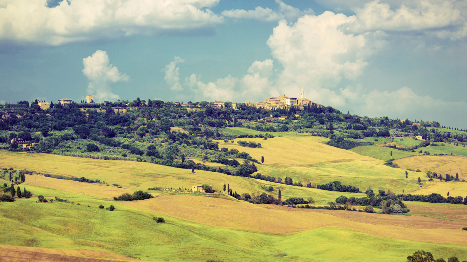 el cielo, nubes, Italia, Valle, pueblo, Toscana