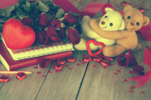 orso, regalo, cuore, amore, romantico, Rose, orsacchiotto, San Valentino