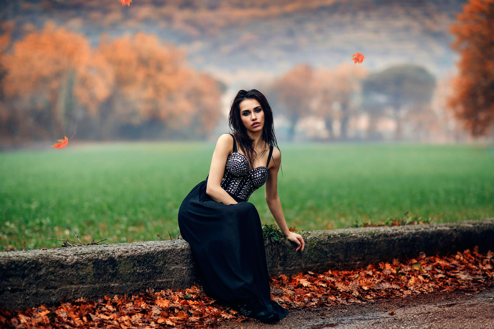 jeseň, dievča, makeup, Alessandro Di Cicco, Foggy Orange, bokeh.leaves