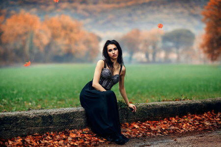 Alessandro Di Cicco, autumn, bokeh.leaves, Foggy Orange, girl, makeup