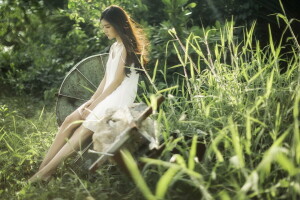 asiatique, fille, ambiance, été