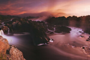 paysage, rivière, le coucher du soleil