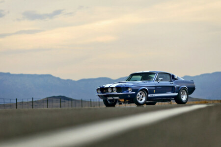 Gué, GT500, montagnes, Mustang, route, Shelby, côté, la barrière