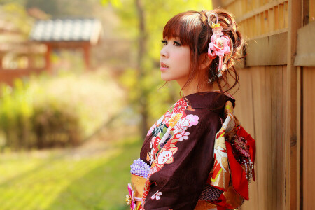 asiatisch, Kleidung, Gesicht, Mädchen, Kimono, aussehen, Stil