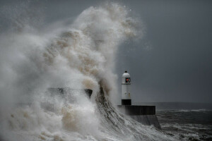 Lighthouse, storm, The ocean, wave