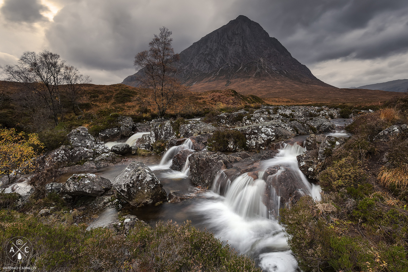 vuori, kivet, pilviä, Skotlanti, virta, Skotlannin ylänkö, Badlands Etive Mòr