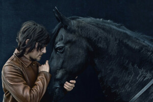 actor, negro, Detalles, caballo, chaqueta, Mark Seliger, Norman Reedus, foto