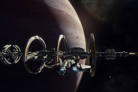 docking, Planet, spaceship, stars, Starship, station