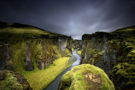 canyon, storm, stream