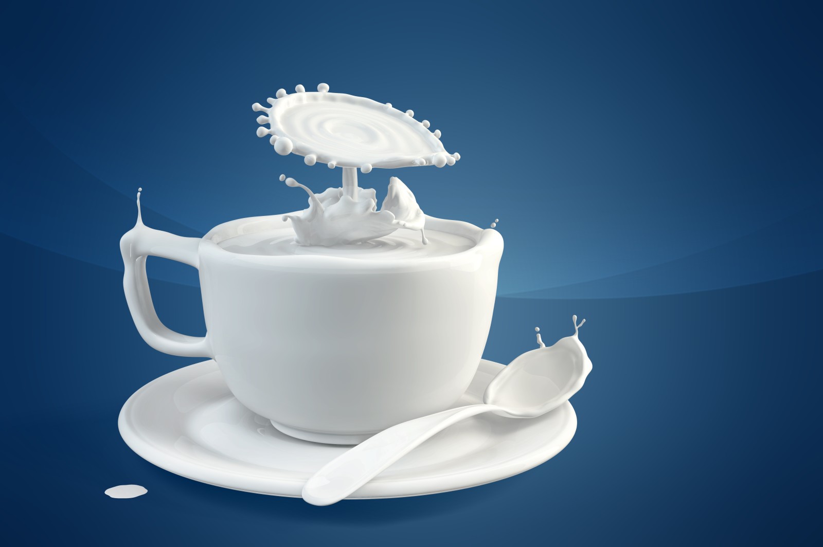 spoon, Cup, milk, splash, saucer