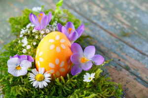 decoración, Pascua de Resurrección, huevos, flores, contento, primavera