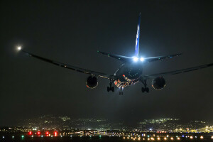 aeroporto, Boeing 747, Giappone, notte, Osaka, l'aereo