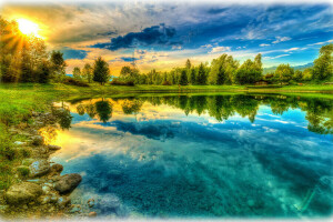 HDR, lago, paisaje, naturaleza, foto, rayos de luz, el cielo