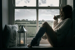 Cup, Cup of tea, girl, Leg warmers, legs, window