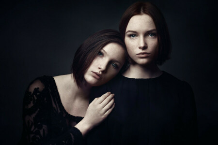 dégradé de couleurs, taches de rousseur, portrait, Studio, deux filles