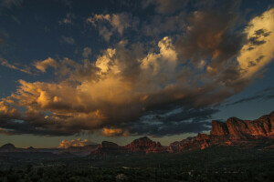 America, canyon, nuvole, paesaggi, montagne, rocce, alberi, Utah