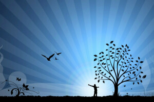 birds, mood, the sky, tree, Vector