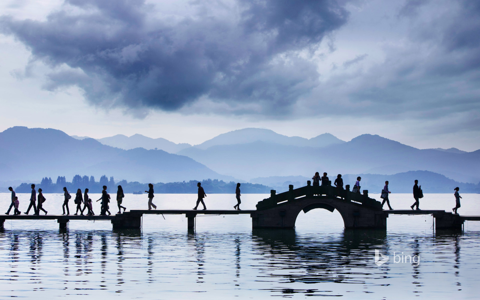 Lac, Pont, gens, Chine, Hangzhou, lac de l'Ouest