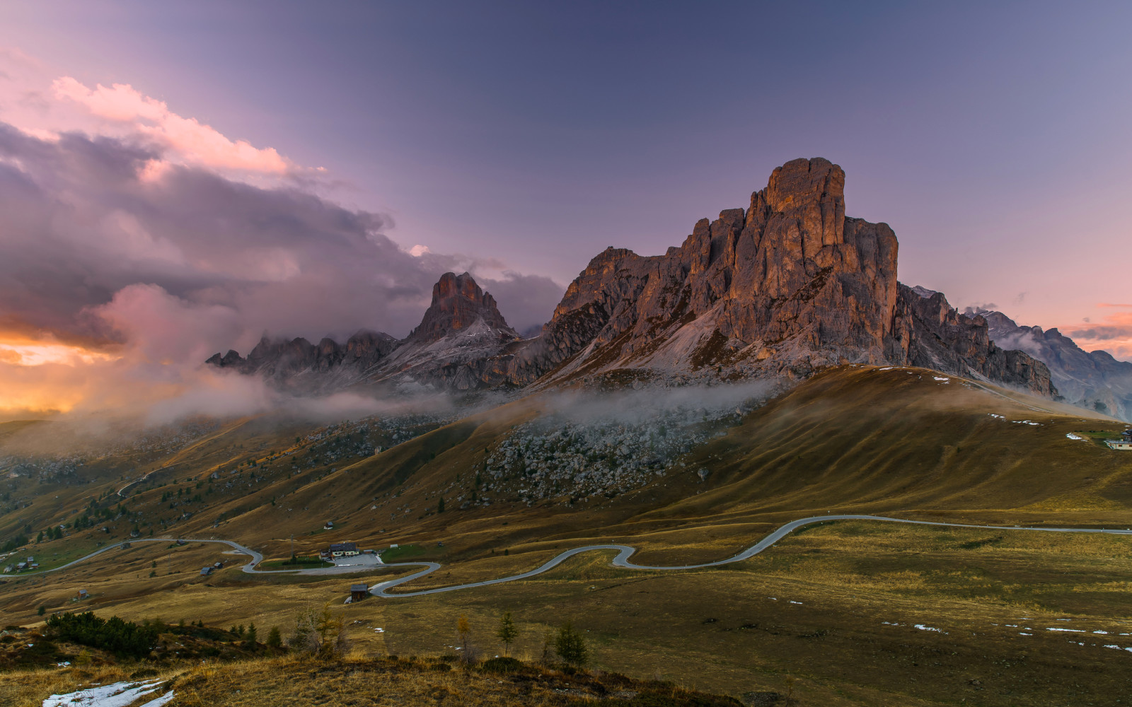 vej, skyer, bjerge, Italien, klipper, Dolomitterne