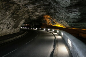 mountains, road, the city