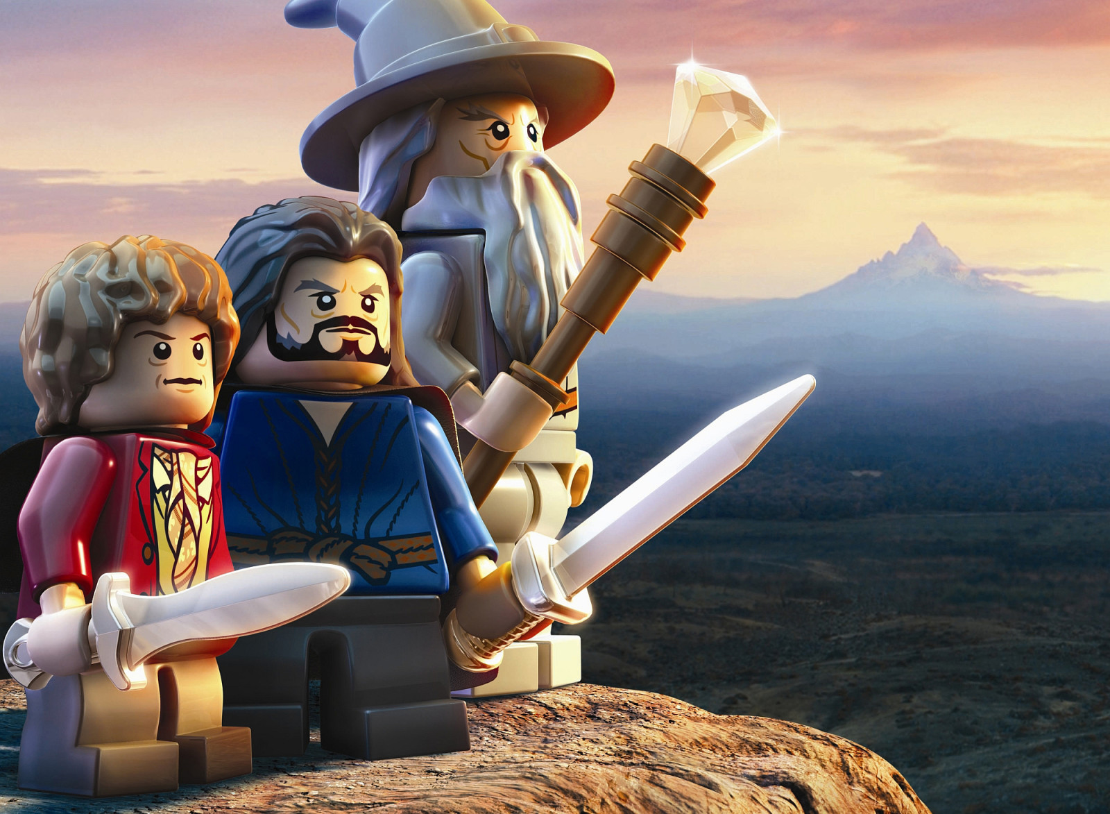 the sky, Mountain, toys, staff, swords, The Hobbit, Gandalf, earth