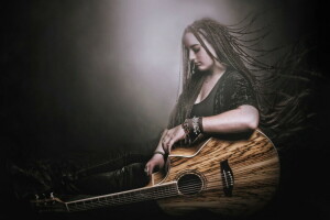 girl, guitar, Music