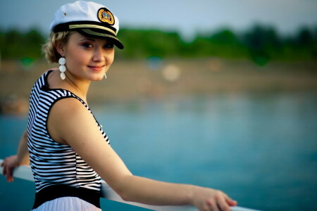 casquette, fille, Regardez