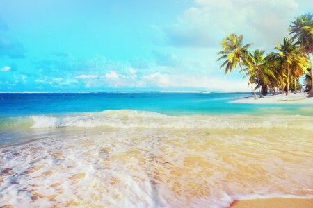 Strand, Wolken, Natur, Sand, Meer, Sommer-, der Himmel