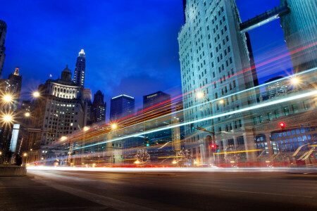 chicago, veľkomesto, výňatok, Illinois, nočné, USA