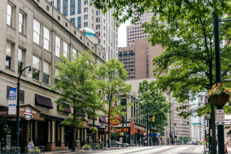 Atlanta, Gebäude, Cafe, GA, Georgia, Haus, Pfirsichbaum, Straße