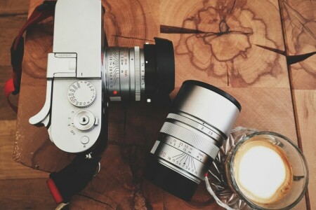 camera, coffee, lens, table