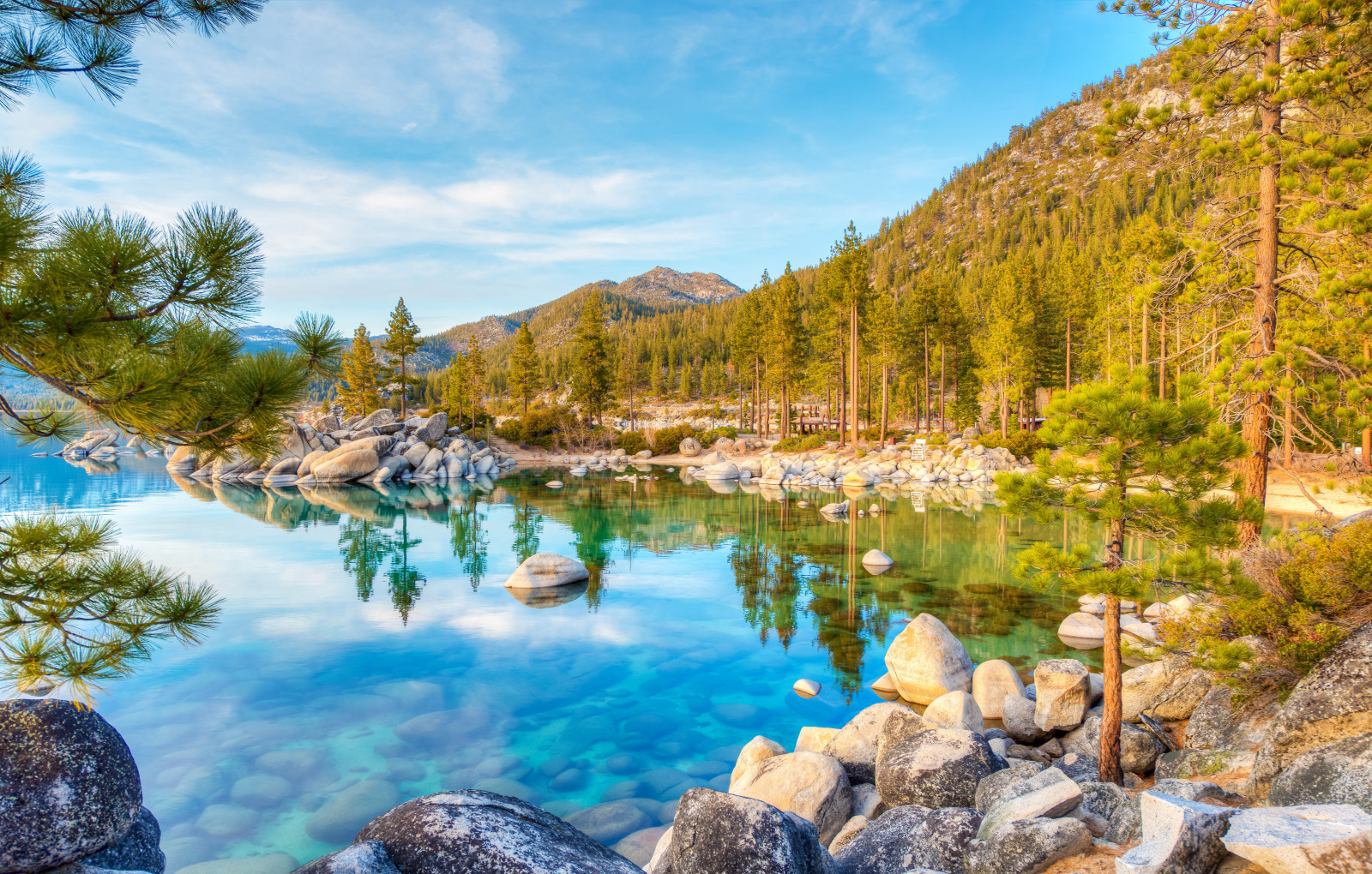 bosque, ramas, lago, reflexión, piedras, arboles, montañas, agua