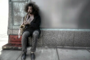 La musique, musicien, saxophone, rue