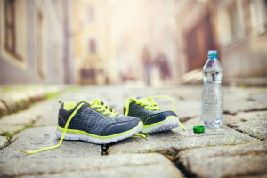 Fitness, Mineralwasser, Laufschuhe