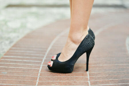 noir, mode, pieds, talons