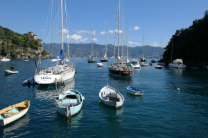 boten, Italië, Liguria, bergen, zee, jachten