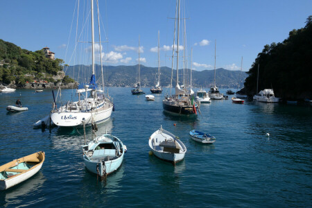 bateaux, Italie, Ligurie, montagnes, mer, yachts