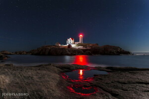 paisaje, Faro, noche, rocas, El océano