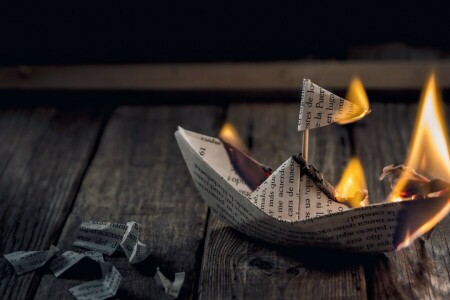 boat, fire, paper