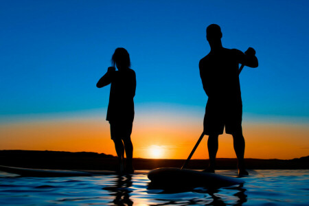 splendore, paesaggio, persone, tramonto, acqua