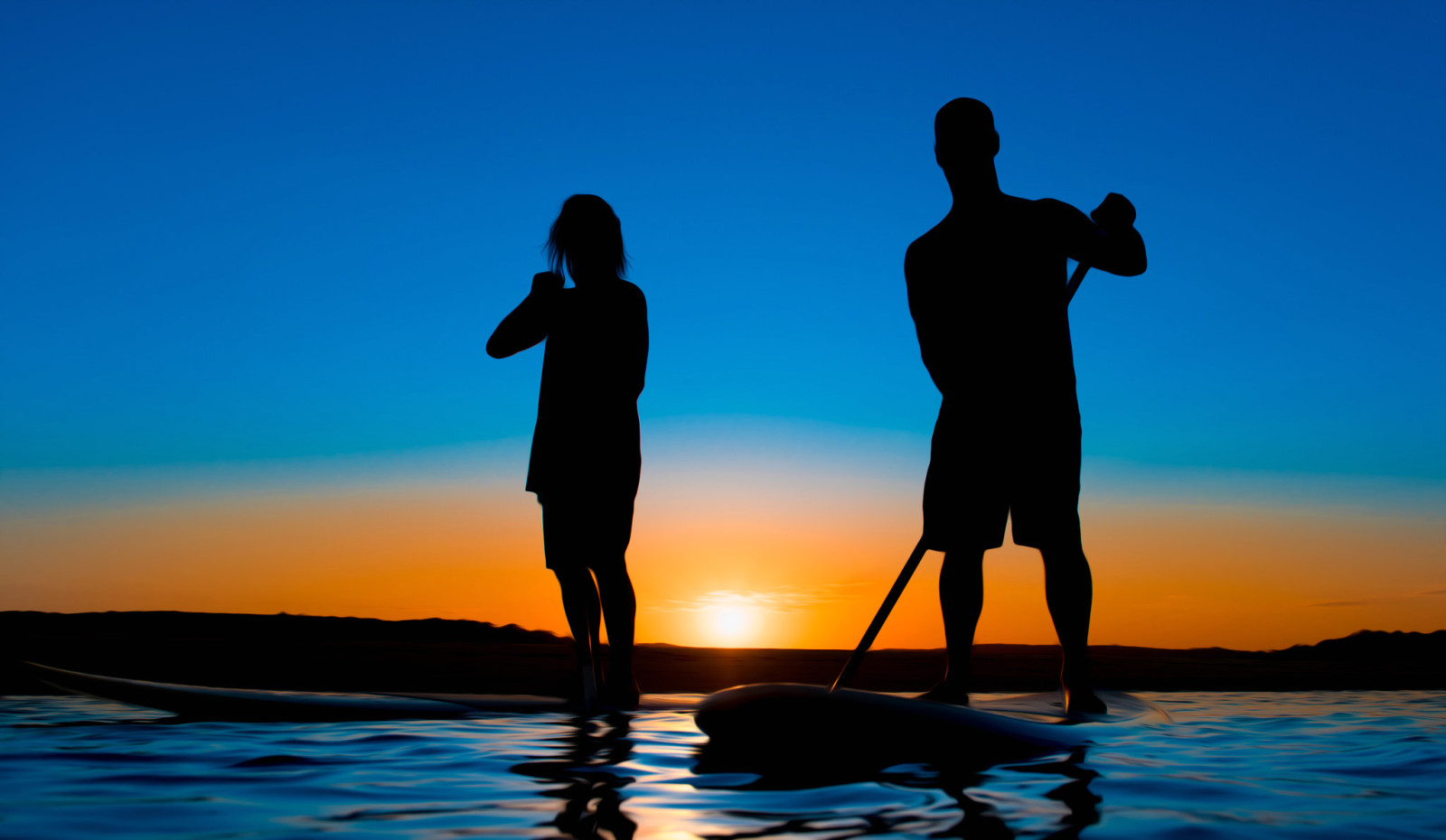 sunset, landscape, water, people, glow