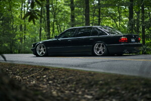 7 series, 740il, black, BMW, car, e38, Stance