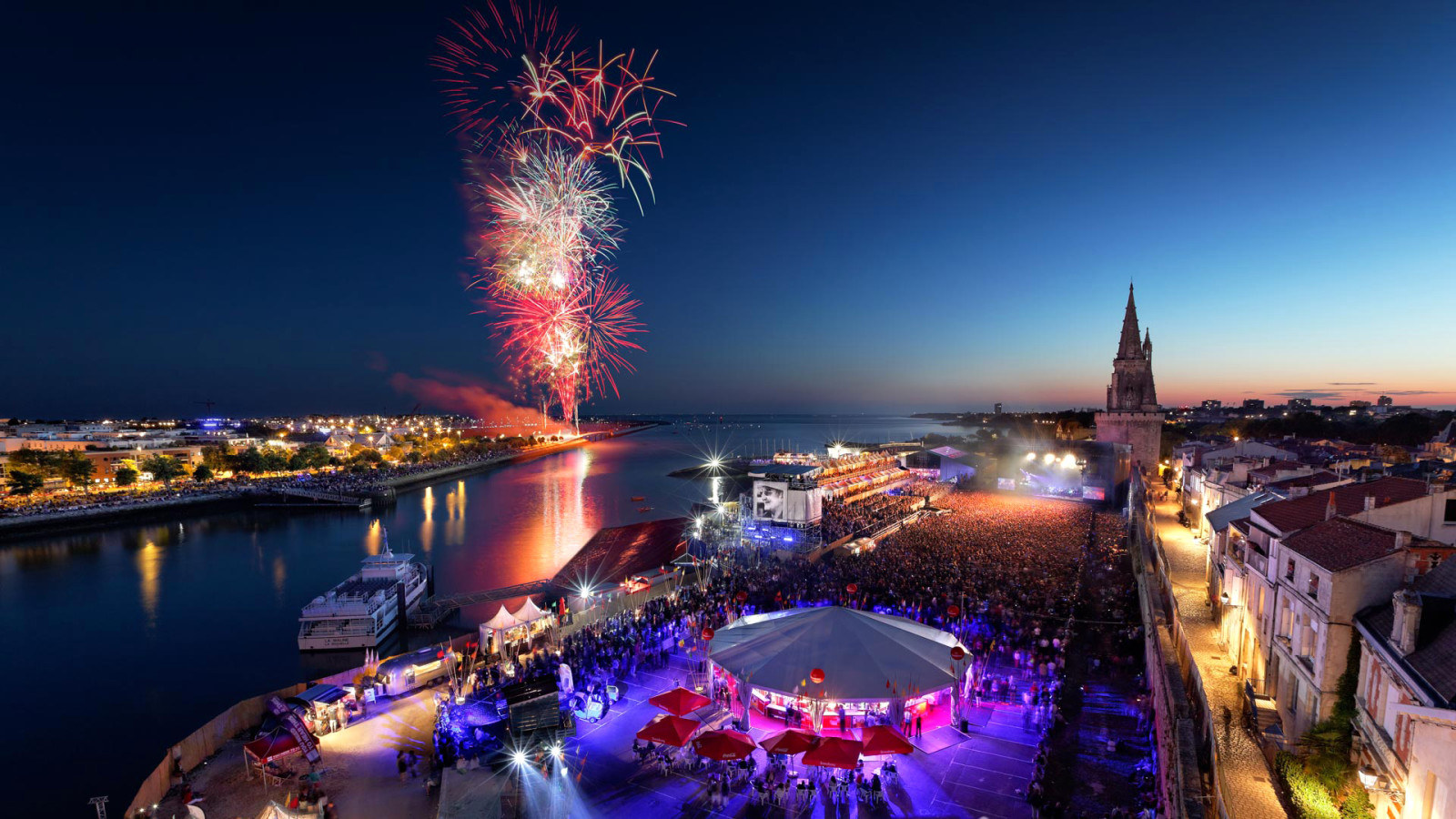 nat, Frankrig, La Rochelle, fyrværkeri, salut, Poitou-Charentes, Uafhængighedsdag