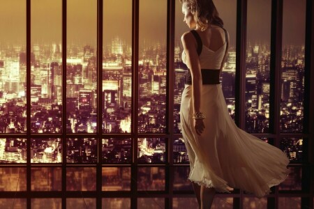 building, dress, night city, panorama, the city, window