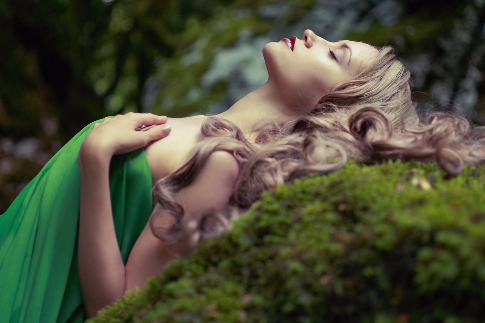 nature, girl, hands, makeup, fabric, lips, profile, eyelashes